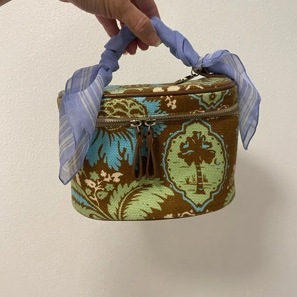 Spartina Daufuskie Island Brown Green Blue Zip Cosmetic Makeup Bag - Picture 15 of 15